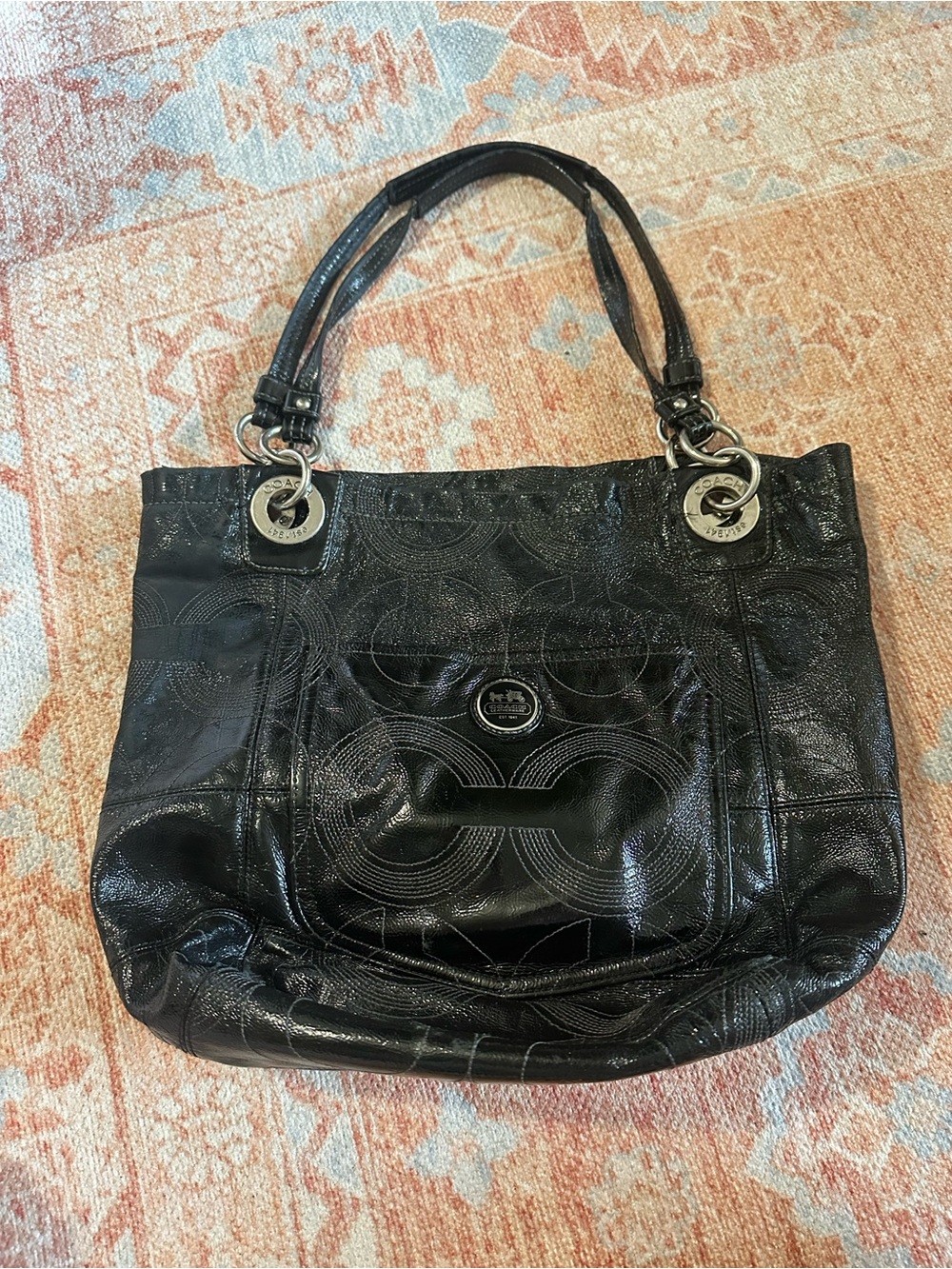 Y2K vintage coach Alex stitched patent leather tote black